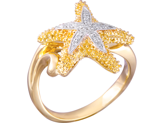 14K Sea Star Ring Mit 16 Diamanten