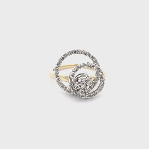 14K YELLOW AND WHITE GOLD DOUBLE CIRCLE SPINNER RING WITH 0.49CTW